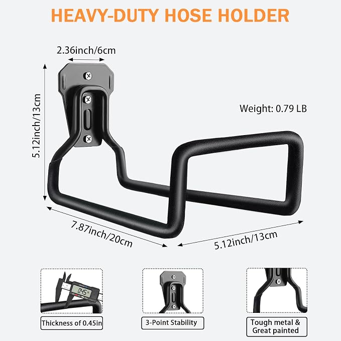 Garden Hose Holder, Wall Mount Hose Hanger Heavy Duty Organizer for Water Hoses Metal Hook Wall Mounted Rack for Hoses Storage, 1 Pack