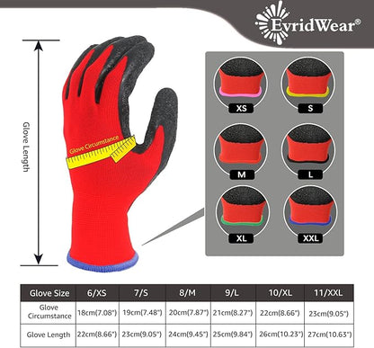 Evridwear Crinkle Latex Rubber Hand Coated Safety Work Gloves for Men Women General Multi Use Construction Warehouse Gardening Assembly Landscaping,Red X-Large 12 Pairs Pack