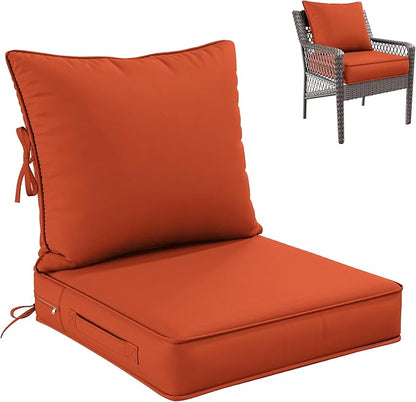 Premium Outdoor Seat Cushion Chair Cushions for Patio Furniture 22 L X 22 W X 4 H Waterproof & Fade Resistant Deep Seat and Backrest Cushion Set with Removable Covers for Chair, Sofa