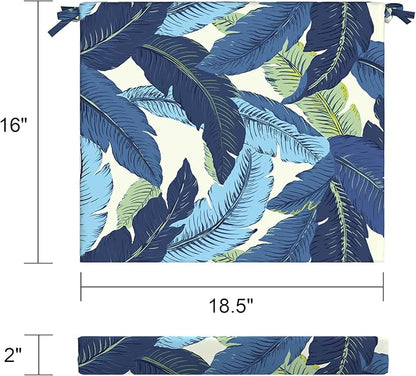 LVTXIII Outdoor Seat Cushions Set of 2 Square Corner Chair Cushions with Ties, Patio Chair Pads for Home Office and Patio Garden Furniture Decoration 18.5"x16"x2", Swaying Palms Blue