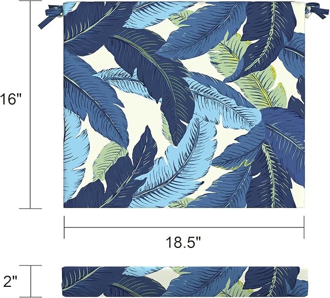 LVTXIII Outdoor Seat Cushions Set of 4 Square Corner Chair Cushions with Ties, Patio Chair Pads for Home Office and Patio Garden Furniture Decoration 18.5"x16"x2", Swaying Palms Blue