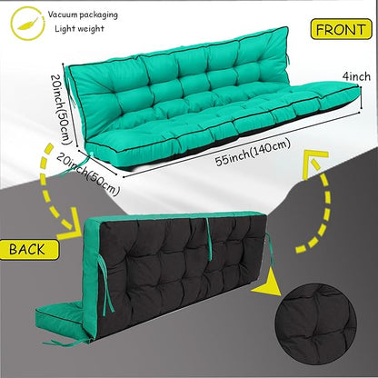 Porch Swing Cushion Three Seat, Waterproof Swing Cushions Replacement with Backrest, Outdoor Garden Furniture Patio 4" Thickened Cushions with Ties (Lake Blue, 40 x 55in)