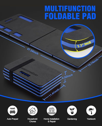 1.1" Foldable Kneeling Pad, Large Supportive Mechanic Mat with Storage Strap & Tool Tray, Extra Thick Comfortable Foam Knee Pad for Gardening, Garage, Workshop Repairing, 47.2"x15.7"