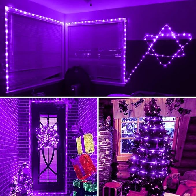 YEGUO Solar Christmas Lights Outdoor Waterproof, 2 Packs Each 33ft 100 LED Rope Lights, 8 Modes Fairy String Lights in Clear Thin Tube for Camping Fence Patio Garden Trampoline Deck(Purple)