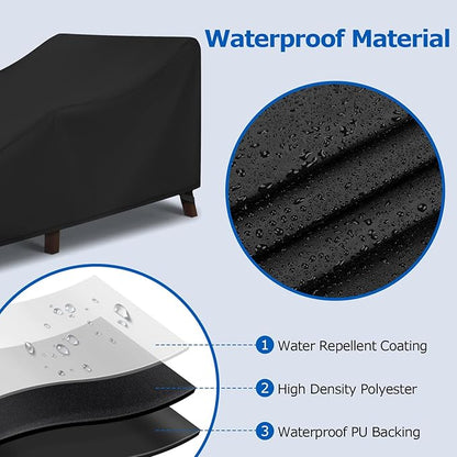 SunPatio Chaise Lounge Covers Outdoor Waterproof, 2 Pack Patio Lounge Chair Protector with Windproof Straps, Outdoor Furniture Covers All Weather Protection, 80" L x 30" W x 26" H, Black