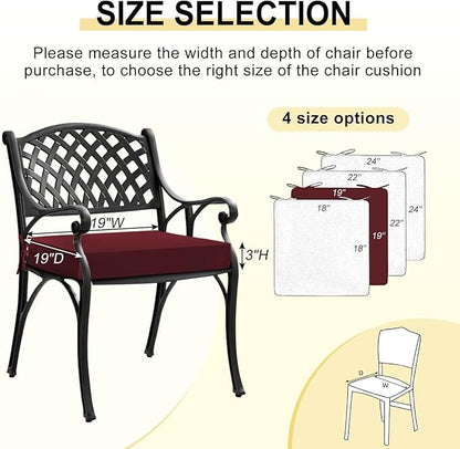 downluxe Waterproof Outdoor Chair Cushions Set of 4, 19" x 19" x 3" Patio Chair Cushion with Non-Slip Ties & Handle, Square Outdoor Cushion for Patio Furniture with Removable Cover, Burgundy