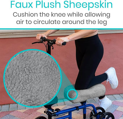 Vive Mobility Knee Scooter Pad Cover - Soft Plush Adult Sheepskin Memory Foam Cushion, Walker Accessory for Knee Roller, Padded Leg Cart Improves Comfort with Injury, Universal Fit (Gray)