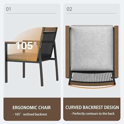 Set of 2 Outdoor Dining Chairs – Ergnomic Patio Seating with Handwoven Rope Design and Soft Cushions for Patio, Backyard, Poolside, Balcony – 350lb Weight Capacity