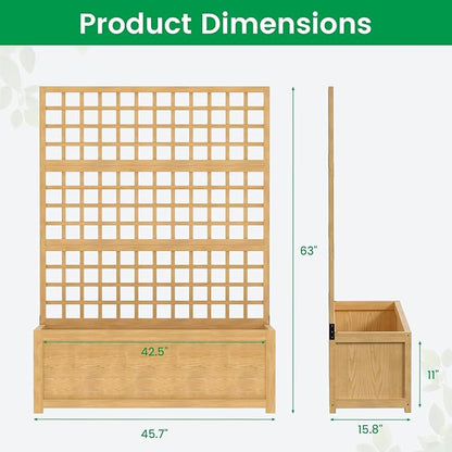 DoCred Raised Garden Bed with Trellis, Freestanding Wood Planter Box with Trellis, Above Ground Elevated Garden Bed Outdoor Planter for Climbing Plants Vines Patio Decor