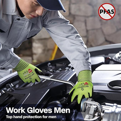Schwer ProGuard Highest Level Cut Resistant Work Gloves PR3326 for Extreme Protection, ANSI A9 Working Gloves with Sandy Nitrile Coated, Touch-screen, Durable, Washable, Yellow 1 Pair L