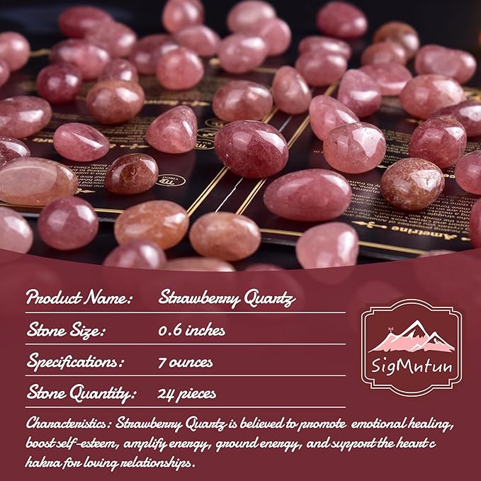 Strawberry Quartz Healing Crystal Stone Set - 24 Pieces, 0.6" Natural & Polished Stones for Healing, Meditation, Reiki, Chakra, Crafting & Decoration