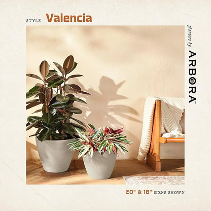 ARBORA 16" Valencia Polyresin Indoor and Outdoor Planter with Classic Cream Finish - Durable, Weatherproof, Lightweight, Large Plant Pot for Patio, Garden, Deck, Entryway