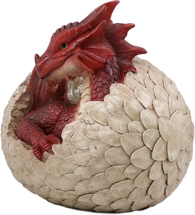 Ebros Large Smaug Red Baby Dragon Hatchling in Egg Statue 9.5" Long Dungeons Dragons Legends Fantasy Home and Garden Accent Decor Sculpture Medieval Renaissance Figurine Centerpiece