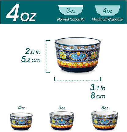 vancasso Ramekins 4 oz Oven Safe, Bohemian Style Creme Brulee Ramekin for Baking, Porcelain Souffle Dishes, Pudding Custard Cups Set of 6 Dipping Sauce Bowls Small Ramiken Bowls for Ice Cream