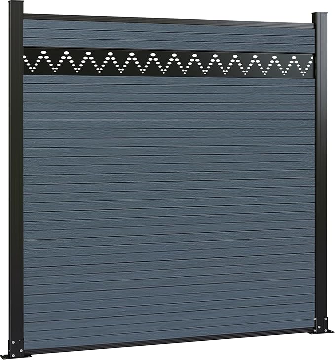 6 Feet×6 Feet Privacy Fence, Outdoor Wood Plastic Composite Fence Panel, Waterproof Security Barriers Fencing, WPC (Gray, Arched (1 Panel - 2 Post))