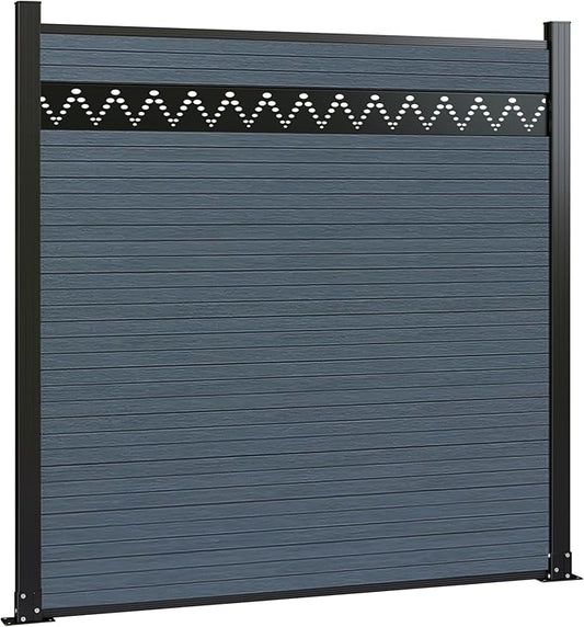 6 Feet×6 Feet Privacy Fence, Outdoor Wood Plastic Composite Fence Panel, Waterproof Security Barriers Fencing, WPC (Gray, Arched (1 Panel - 2 Post))