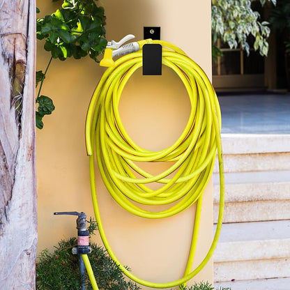 CroBlissful Garden Hose Holder Wall Mount Garden Water Hose Hanger Metal Line Hanger Holds Over 100' Heavy Duty Bracket for Outside Expandable Extension Cords Ropes Holder (Black)