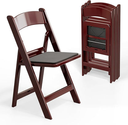 VINGLI Resin Folding Chairs with Cushion, Foldable Plastic Chair with Comfortable Padded Seats, Perfect for Event Party Indoor Outdoor, Reddish Brown, 4 PC