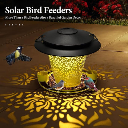 Solar Bird Feeders for Outside Hanging Metal Wild Bird Feeder Solar Lanterns Outdoor Waterproof Garden Decor for Yard Yellow