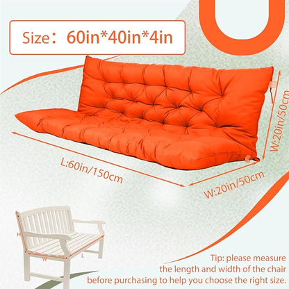 2/3 Seater Swing Replacement Cushion, Waterproof Porch Swing Cushions with Backrest, Thickened Bench Cushions for Outdoor Furniture, for Outdoor Patio Swing (Orange, 60 * 40 in)