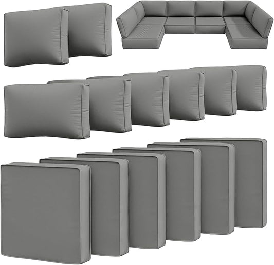 14 Pcs Outdoor Cushion Slipcovers Outdoor Patio Cushion Covers Replacement Waterproof with Zipper for Outdoor Furniture, Patio Sofa Couch 3 Sizes, Covers Only