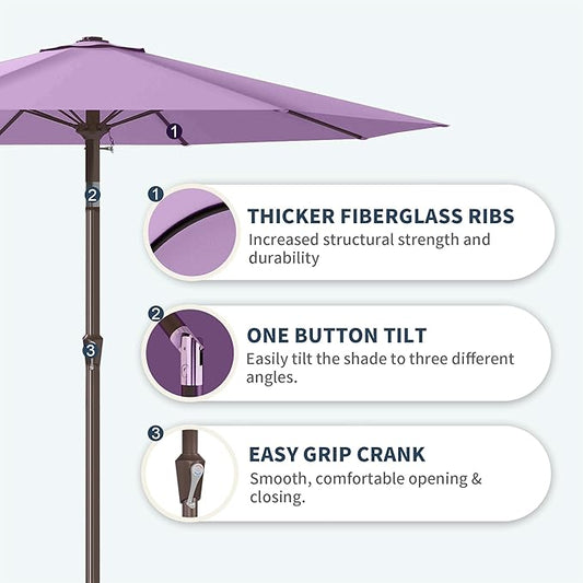 PatioKingdom 11FT Patio Umbrella,Outdoor Umbrella with Push Button Tilt and Crank,Market Table Umbrella with 8 Sturdy Fiberglass Ribs UV Protection(Taro Purple, 11FT)