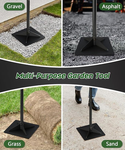 Thickened Garden Steel Tamper with 47 inch Adjustable Handle & Rubber Grip, 10"x10" Heavy Duty Soil Tamper Tool for Ground & Gravel Leveling, Steel Dirt Compactor for Yard, Sand, Driveway