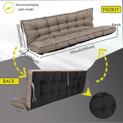 Porch Swing Cushion Three Seat, Waterproof Swing Cushions Replacement with Backrest, Outdoor Garden Furniture Patio 4" Thickened Cushions with Ties (Khaki, 40 x 55in)