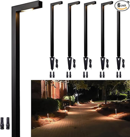 Gardenreet Outdoor Path Lights Brass, LED Landscape Pathway Light, Low Voltage Driveway Lamp Waterproof, L Shape 12V Wired Black for Walkway Sidewalk Without G4 Bulb 6 Pack