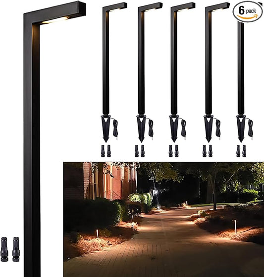 Gardenreet Outdoor Path Lights Brass, LED Landscape Pathway Light, Low Voltage Driveway Lamp Waterproof, L Shape 12V Wired Black for Walkway Sidewalk Without G4 Bulb 6 Pack
