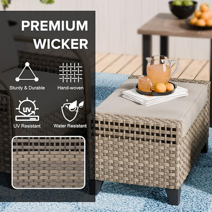 COOS BAY Modern Wicker Outdoor Furniture Set, Patio Conversation Set with 2 Seat Loveseat, and Ottomans, 3 Piece, Brown/Gray