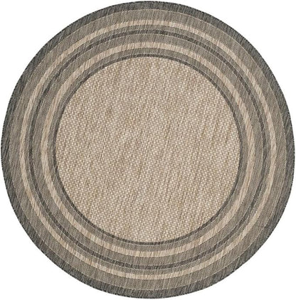 SAFAVIEH Courtyard Collection 5'3" Round Natural / Black CY8475 Indoor/-Outdoor-Waterproof Easy-Cleaning Patio Backyard Mudroom Area-Rug