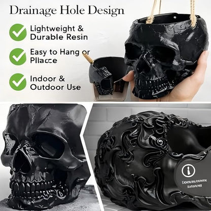Resin Air Plant Holders,Tilandsia Container,Gothic Skeleton Planter,Halloween Plant Pot,Tillandsia Pot, Skull Table Top Display Planters for Air Plants and Other Mini Plants (White No.1, 7*5*3.2'')