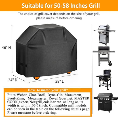 Aoretic Grill Cover, 58 inch Heavy Duty BBQ Gas Grill Cover for Outdoor Grill, Charbroil Barbecue Waterproof for Weber Char-Broil Monument, Dyna-glo Nexgrill T-Spun Polyester