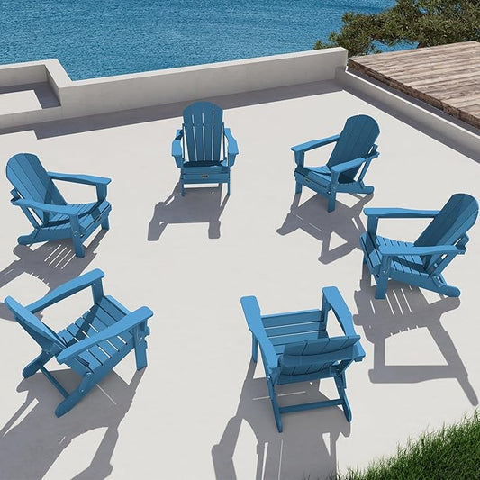 SERWALL Folding Adirondack Chair Set of 6 for Patio Garden Outdoors Fire Pit- Sapphire