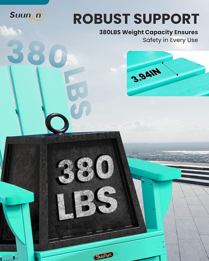 Folding Adirondack Chair, HDPE All-Weather Fire Pit Chairs, Plastic Adirondack Chairs with 2 Cup Holder, Outdoor Lawn Chair for Patio Garden (Lake Blue)