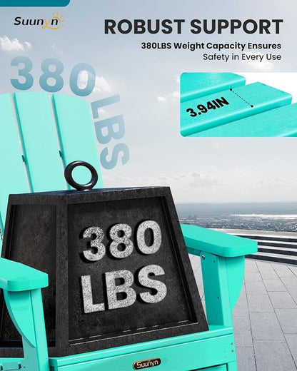 Folding Adirondack Chair, HDPE All-Weather Fire Pit Chairs, Plastic Adirondack Chairs with 2 Cup Holder, Outdoor Lawn Chair for Patio Garden (Lake Blue)