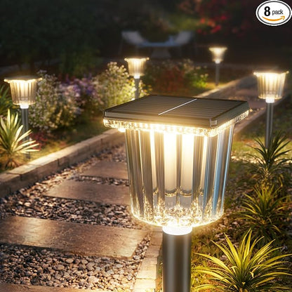 Super Bright Solar Pathway Lights Outdoor Powered 8 Pack,Adjustable Warm&Cool White,Waterproof IP65 Solar Garden Decor Landscape Lighting Outside for Front Yard/Walkway/Patio/Driveway/Lawn/Path Light