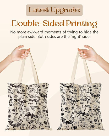 Miss Adola Canvas Tote Bag for Women – Aesthetic Canvas Bag with Zipper Cute Stylish Reusable Shoulder Totes for Shopping Work Daily Vacation, Bianfu Flower