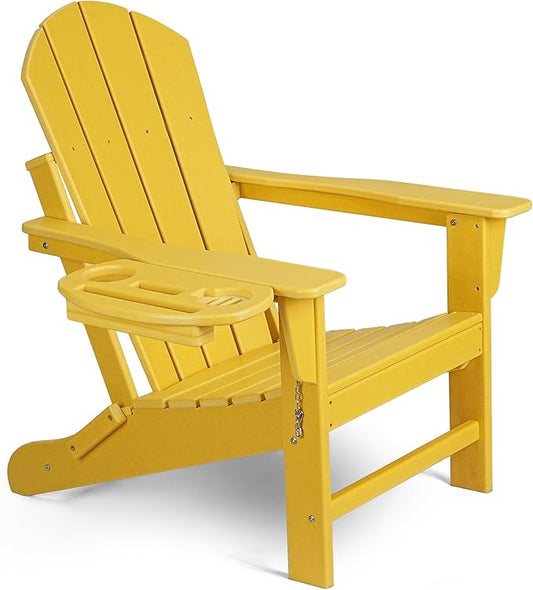 Adirondack Chair, HDPE Folding Adirondack Chair with Multifunctional Cup Holder, Weather Resistant Fire Pit Chair for porches, patios, patios, poolsides, Decks.