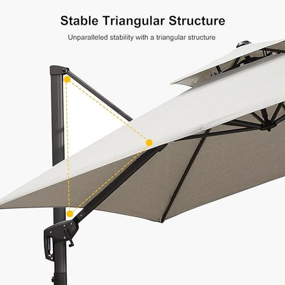 PURPLE LEAF Cantilever Patio Umbrella Outdoor Aluminum Offset Square Umbrella Windproof Heavy Duty Hanging Outside Umbrella for Deck Pool Garden