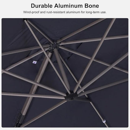 PURPLE LEAF Patio Umbrella with Base Included, 10‘×13’ Outdoor Aluminum Cantilever Umbrella with 360° Rotation, Aluminum Large Offset Umbrella for Outdoor Garden Pool, Grey