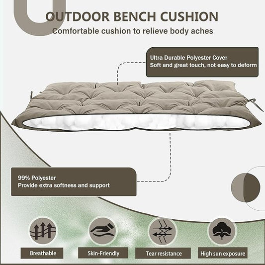2/3 Seater Swing Replacement Cushion, Waterproof Porch Swing Cushions with Backrest, Thickened Bench Cushions for Outdoor Furniture, for Outdoor Patio Swing (Khaki, 60 * 40 in)