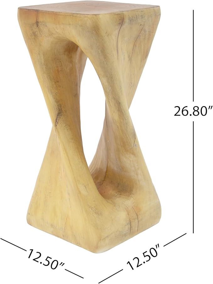 Christopher Knight Home Novi 26.8" H Lightweight Concrete Outdoor Side Table, Hollow Twist-Shaped Patio End Table, MGO Outdoor Coffee Table, Garden Plant Stand Indoor, Wood-Like Texture, Natural