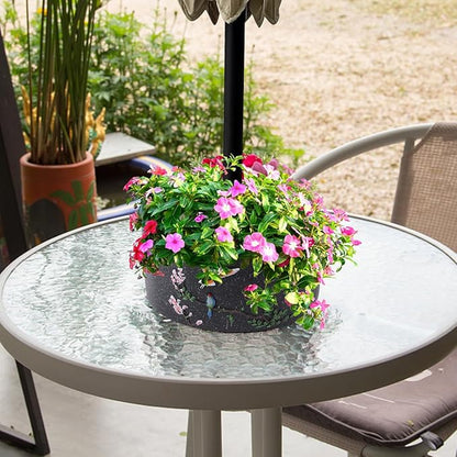 Patio Umbrella Planter 2 pcs Wrap Around Umbrella Planter with Umbrella Hole Half Round Flower Pot Black Outdoors with Drainage Holes（11.41 * 11.41 * 4.72inch） On Patio Table