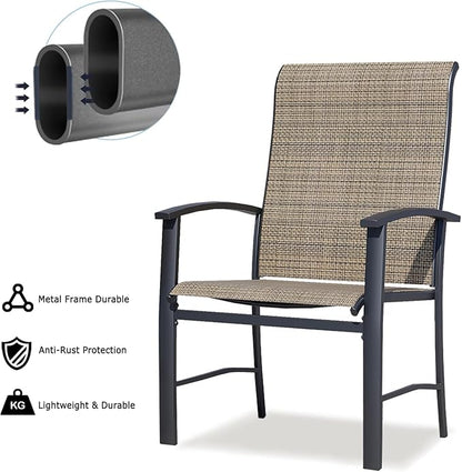 Patio Dining Chairs Set of 4, Outdoor Dining Chairs with High Back, Metal Outdoor Chair Set with Comfort and Durability, Patio Chair for Deck Lawn Kitchen Garden Backyard, Mocha
