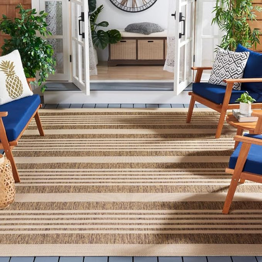 SAFAVIEH Washable Rug Outdoor Courtyard Collection - 8' x 11', Brown & Bone, Non-Shedding & Easy Cleaning, Ideal for Patio, Backyard, Mudroom (CY6062-242)