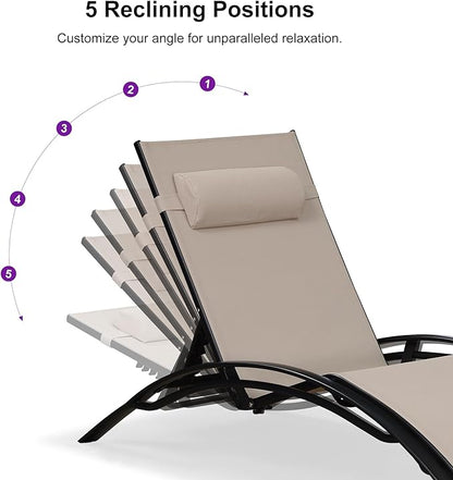 PURPLE LEAF Patio Oversized Chaise Lounge Chair Set with Side Table Pool Adjustable Recliner Chairs for Outside Beach Outdoor Sunbathing Tanning Poolside Lounges