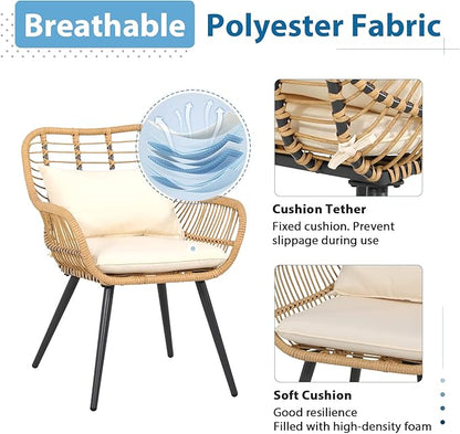 JOIVI 5 Piece Wicker Patio Furniture Set, Rattan Outdoor Bistro Set with 2 Ottomans and Coffee Side Table, Small Patio Conversation Set for Balcony, Front Porch, Garden, Backyard, Creamy White