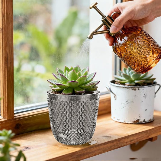 QCQHDU 2 Pack Self Watering Pots, 5.7 Inch Flower Pots with Drainage Holes and Water Filling Port, Plastic Garden Planter for Indoor Outdoor Plants (Gray)
